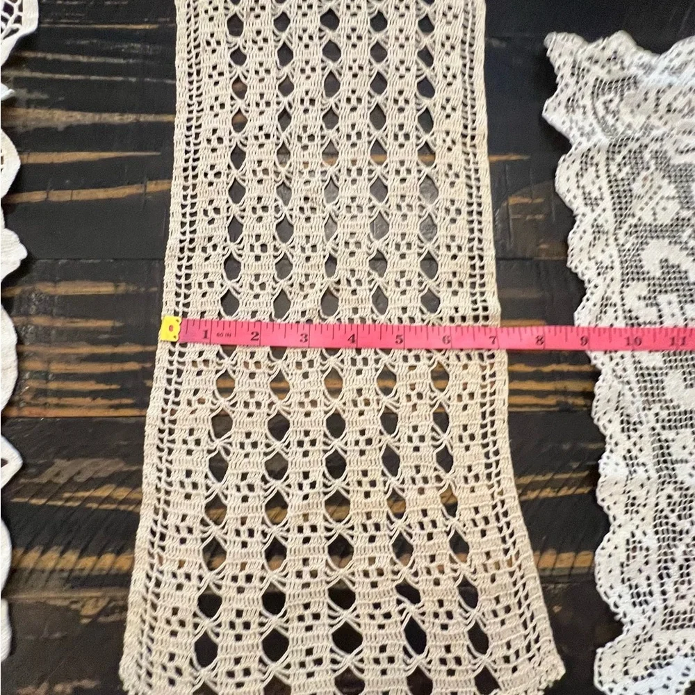 Vintage Crochet Table‎ Runners Set Of 3 Ivory Beige Farmhouse Cottagecore Boho